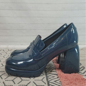 Nine West Verge Slip-On Square Toe Block Heel Loafers in Teal, sz 9.5